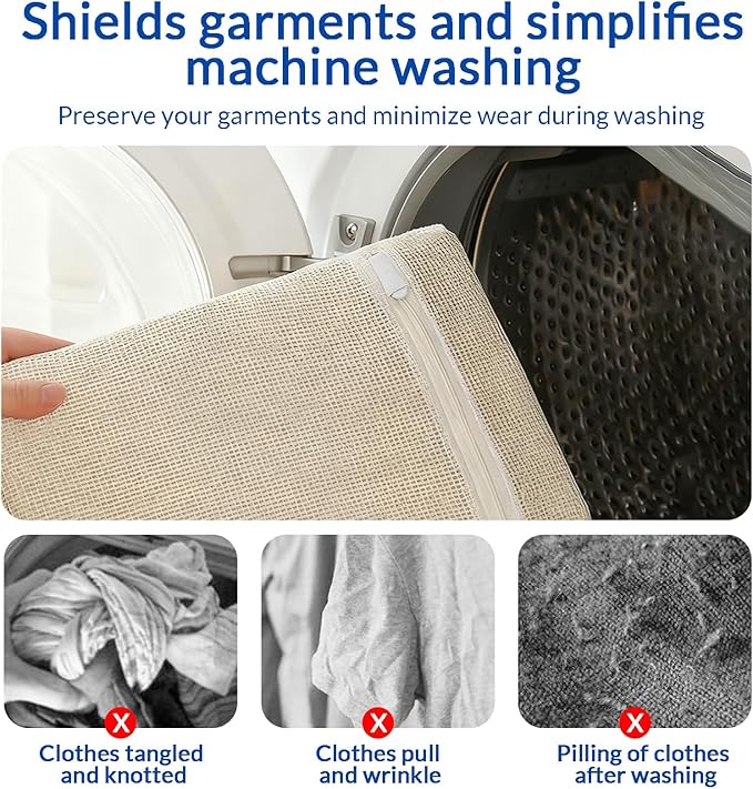 4Pcs Large Cotton Mesh Laundry Bags for Delicates, Breathable Mesh Garment Bag for Washing Machine, Travel Wash Bags with Zipper for Bras, Underwear, Socks, Clothes, Laundry Dorm Room Essentials