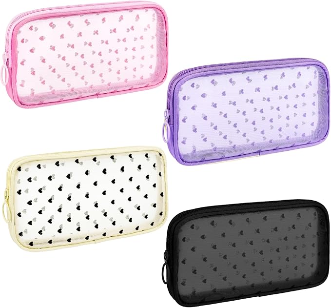 4 Pieces Mini Zipper Nylon Mesh Pouch, Mesh Cosmetic Bags Makeup Bags, Multipurpose Travel Toiletry Bags for Office Supplies and Travel Accessories (Multicolored 01, M)