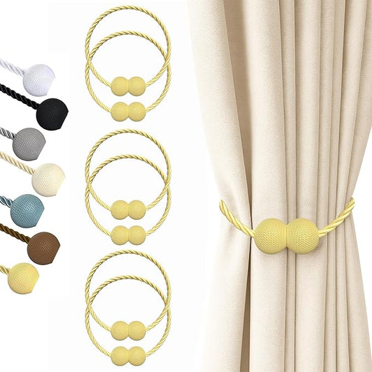 Hion Magnetic Curtain Tiebacks Golden 6 Pack, Curtain Tiebacks Buckles Holdbacks Holders Hooks Clip for Home Bedroom Office Decorative Thick or Thin Curtain