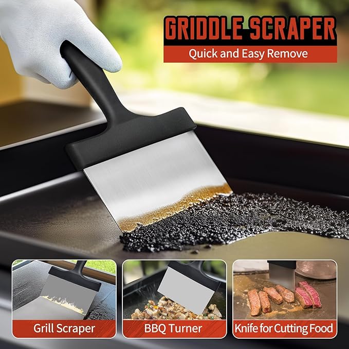 Griddle Cleaning Kit for Blackstone – Grill Stone, Non-Scratch Scouring Pads, Heavy-Duty Scraper & Ergonomic Handles – Flat Top Grill Accessories (12PCS Orange)