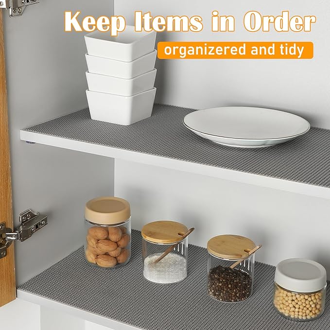 Songrey Non-Adhesive Drawer and Shelf Liner, Non Slip Cabinet Liners, Protect Kitchen Cupboard, Bathroom Drawers, Breathable, Thick Strong Grip mat (12IN x 30FT, Dark Gray)
