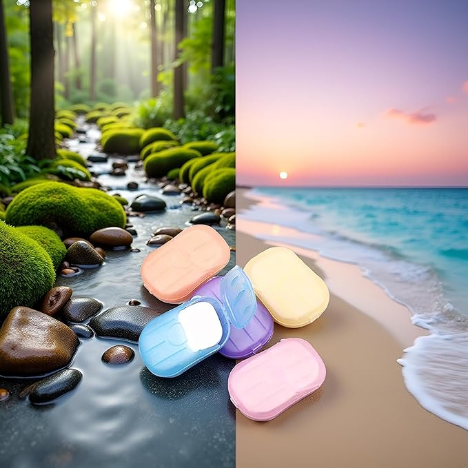 5 Boxes Eco Travel Soap Leaves, Portable Cleanser with 5 Scents,Paper Hand Cleaner Fragrance Color Soaps Papers, Soap Sheet,Paper Soaps for Travel,Hand Washing Sheets for Camping/Hiking (6.5x4cm)