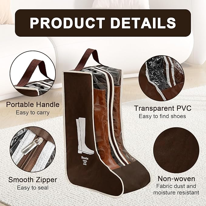 4 Pcs Boot Storage Bag, Portable Waterproof and Dustproof Boot Bags for Cowboy Boots (2*High + 2*Short)