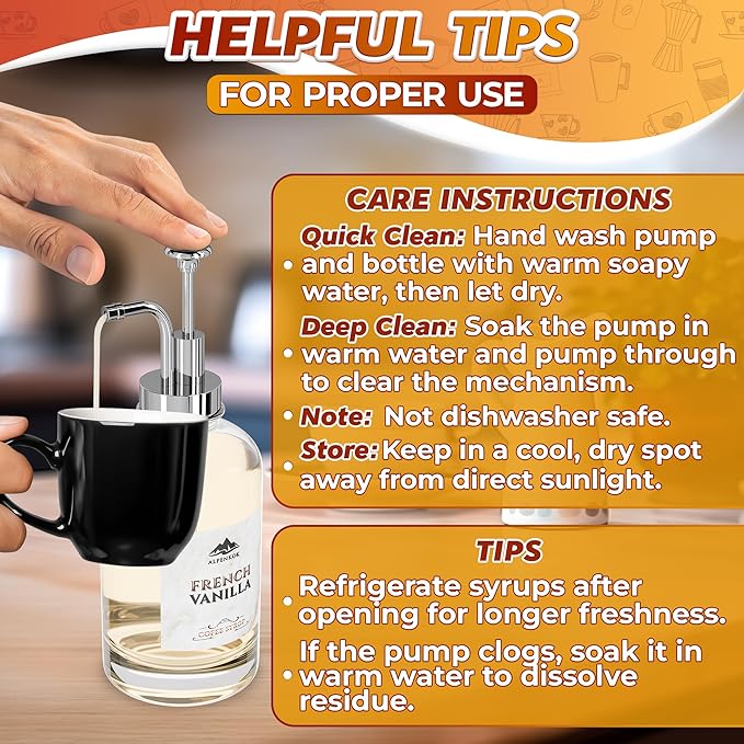 Set of 4 Glass Syrup Bottle with Pump 16.9oz 500 ml – Thick Glass Syrup Dispenser with 18 Marked Labels, Leak-Proof, Easy Cleaning – Coffee Bar Essentials for Home | Event Ready (Silver Pumps)