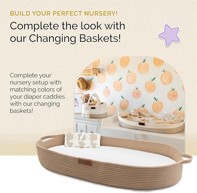 Baby Diaper Caddy Organizer, Portable Nursery Storage Basket with Sturdy Handle Diaper Caddy Basket, Car Caddy for Diapers and Baby Wipes, Newborn Essentials