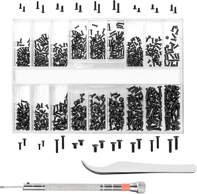630 Pcs Tiny Micro Repair Screw Kit Eyeglass Sunglass Repair Kit with Screwdriver for Repair Spectacles, Watch, Jewelry