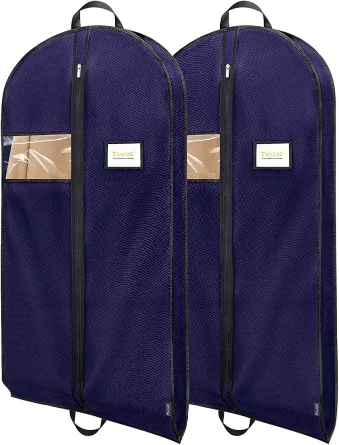 BALEINE 2PK Heavy Duty Garment Bag with Shoe Storage Travel Bag for Dresses, Suit, Coats Travel Essential (60", Blue)