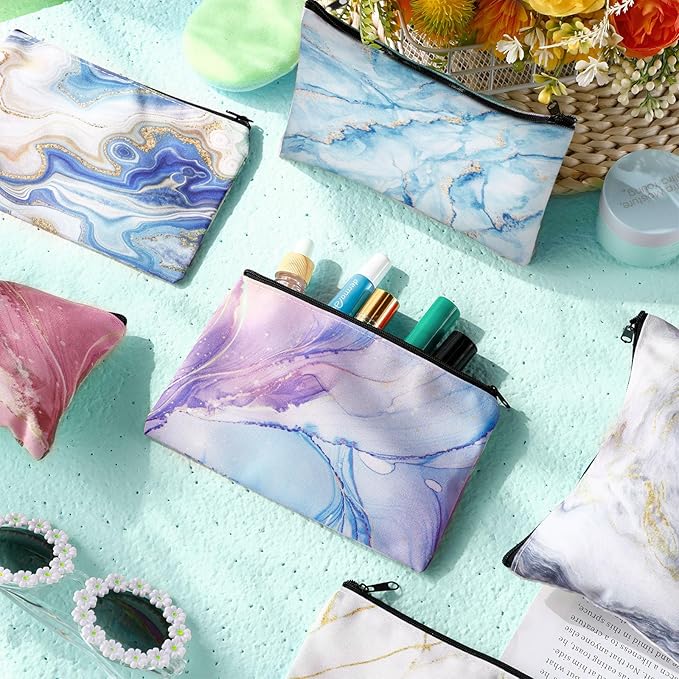 Reginary 20 Pieces Marble Cosmetic Bag Bulk for Women Marble Makeup Bag Gifts Roomy Makeup Bags with Zipper Toiletry Bags Pouch Travel Accessory Organizer Christmas Small Gifts, 7 x 4.3 Inches