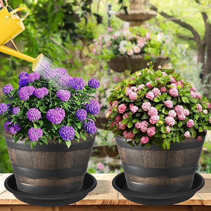 Grjoprt 2 Pack of 16 17 inch Plant Saucer, 2.4" Depth Large Plant Tray, Heavy Duty Plant Trays for Indoors no Holes, Bird Bath Bowls, Plastic Pot Tray for Planter 14"/15"/16" (16", Black)