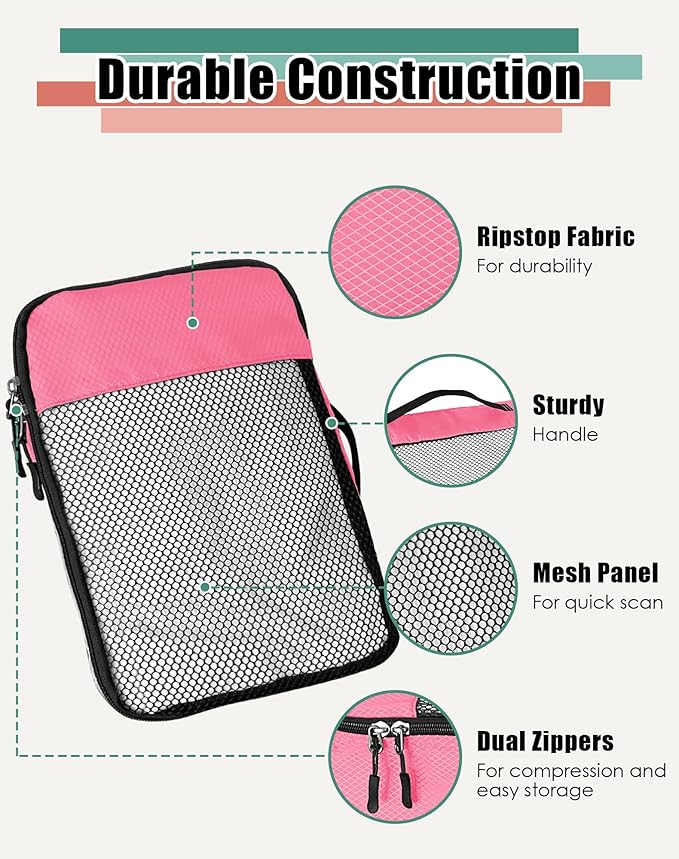 4-Piece Packing Cubes Travel Accessories Set for Suitcases - Luggage Organizer Bags with Double Zipper - Mesh Top - Large - Pink