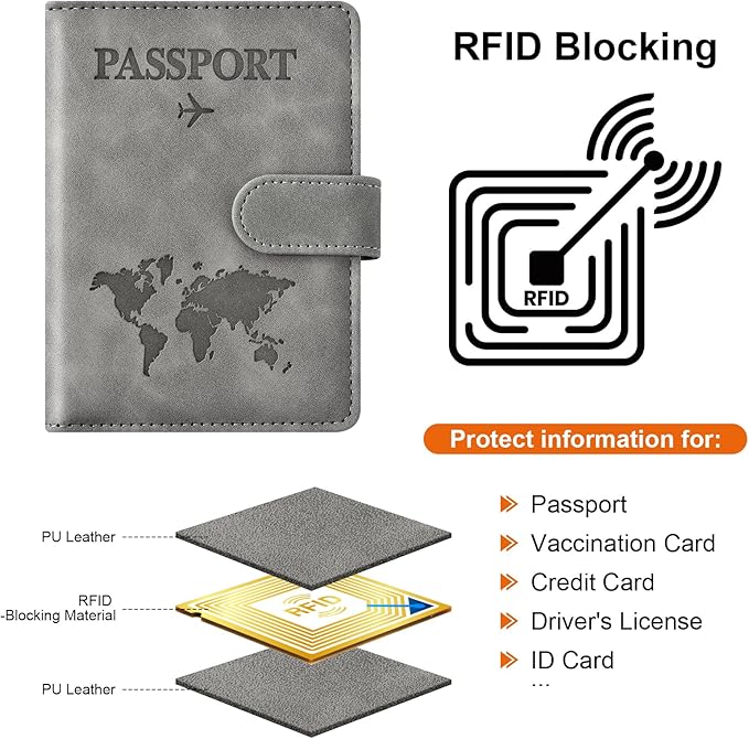 Eoehro Passport Holder for Travel Essentials, Passport Wallet Cover Case for Travel Must Haves Accessories,Passport Book Holders for Women and Men(gray)