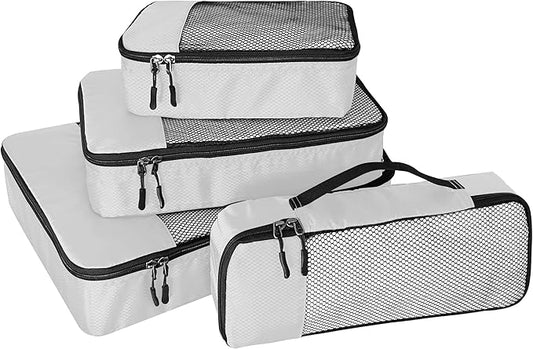 4-Piece Packing Cubes Travel Accessories Set for Suitcases - Luggage Organizer Bags with Double Zipper - Mesh Top - Small/Medium/Large/Slim - Beige