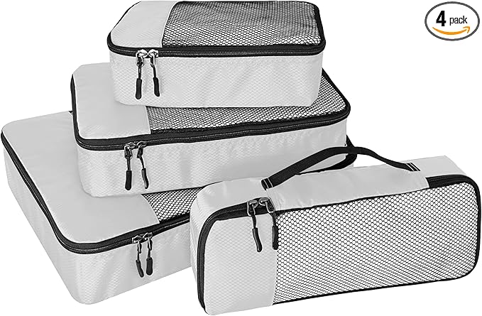 4-Piece Packing Cubes Travel Accessories Set for Suitcases - Luggage Organizer Bags with Double Zipper - Mesh Top - Small/Medium/Large/Slim - Beige