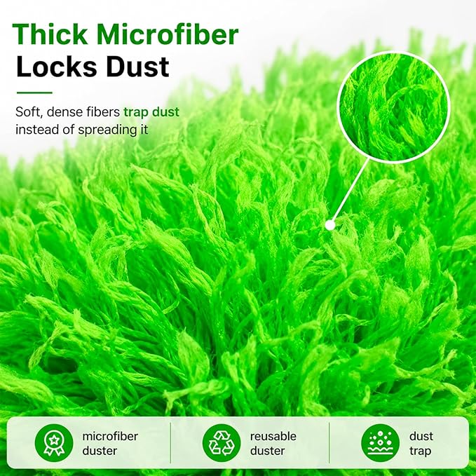 Duster for Cleaning High Ceiling Fan (Green), AzunMicrofiber Feather Duster with 30" to 100" TelescopingExtension Pole, Long Extendable Duster for Home CarFurniture Cobweb
