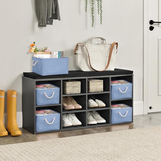 Storage Bins with Sturdy Cotton Handles(3 Pack), Fabric Storage Baskets for Organizing use for Office & Home, Book, Clothes, Toys, Closet Boxes (Large, Blue, 15.7x11.8x7.9 inches)