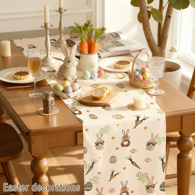 OHOME Easter Decorations - Bunny Egg Table Runner | Easter Party Decorations Favors Supplies for Table Decor Backdrop Banner Indoor Outdoor Home