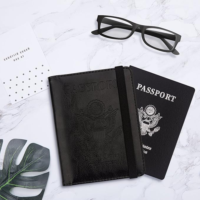 WALNEW 2 Packs Passport Holder for Travel, RFID Passport Cover Wallet for Women Men, PU Leather Passport Book Card Holder Case with Pen, Travelling Essentials for Flying