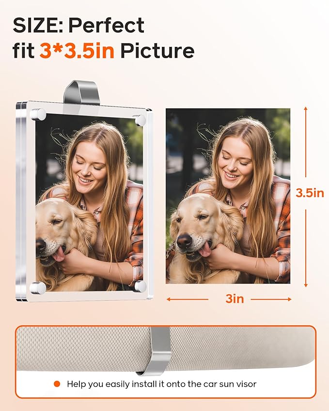 2Pcs 3"x3.5" Magnetic Car Visor Photo Holders - Strong Clip-on Picture Frames for Sun Visor - Personalized Photo Display for Family, Pets & Memories - Car Accessories Christmas Gift with Secure Clips.