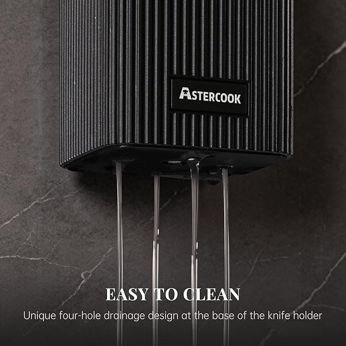 Astercook Knife Set, 6-Piece Kitchen Knife Set with Block, High Carbon Stainless Steel Ultra Sharp Kitchen Knives, Wood Grain Handle, Dishwasher Safe Knife Block Set, Black, Mothers Day Gifts