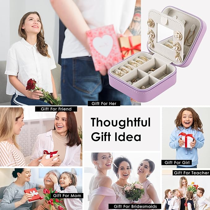 Travel Jewelry Case, Small Jewelry Box Organizer with Personalized Initials, Gifts for Girl Women, Wife Girlfriend Daughter Niece, Bridesmaid Gifts, Birthday