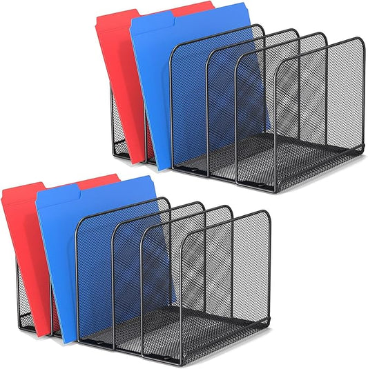 5 Sections Desk File Holder/Rack/Sorter,Mesh File Organizer,File Folder Organizer,Metal Upright Desktop Organization for Documents,Magazine,Kitchenware,Antiskid,Antirust,Sturdy,2 Packs