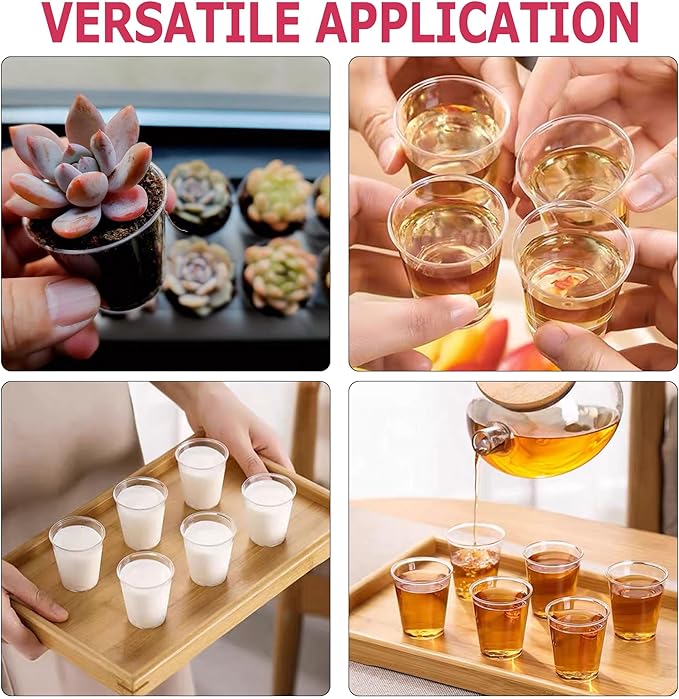 Zcaukya 500 Shot Glasses, 1oz Clear Plastic Disposable Hard Cups, Mini Cups Great Container for Sauce, Sample Tasting, Jello Shots, Pudding
