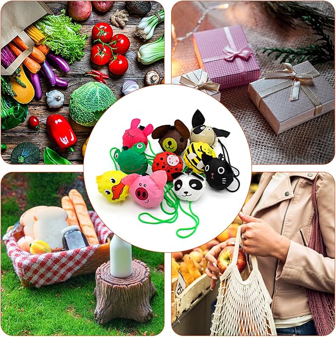 20 Pack Reusable Shopping Bags,Bulk Foldable Portable Reusable Grocery Bags Lightweight Polyester Grocery Shopping Tote Bag (Animal)