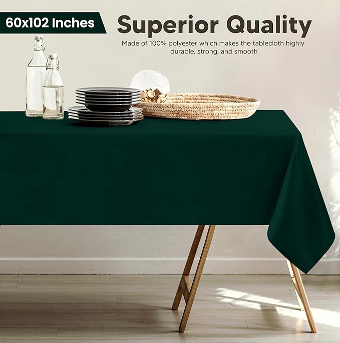 Utopia Kitchen Rectangle Table Cloth 2 Pack (60x102 Inches, Hunter Green), Machine Washable Polyester Table Cover for Dining, Buffet Parties, Picnics, Events, Weddings and Restaurants