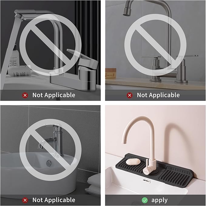 17.7" Silicone Sink Splash Guard - Multi-Functional Kitchen Sink Mat with Drip Tray, Sponge Holder & Soap Dish, 6° Slope Design for Easy Drainage, Foldable & Fasten Button for Secure Fit（Black）