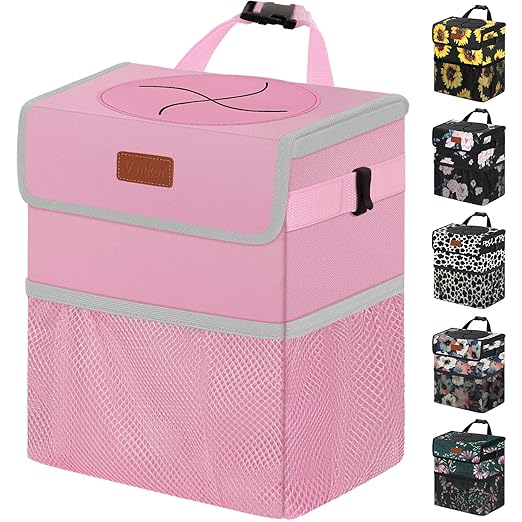 Vankor Pink Car Trash Can Cute, Pink Car Accessories for Women Waterproof Automotive Garbage Cans Leak Proof Vehicle Trash Can
