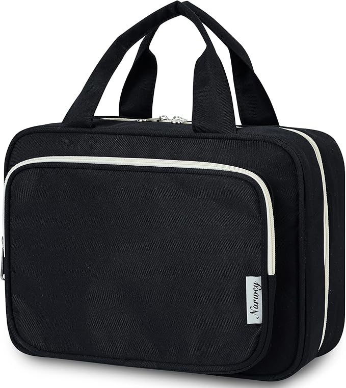 Narwey Travel Toiletry Bag for Women Large Hanging Makeup Bag Organizer Toiletries Bag for Full Size Essentials Accessories Cosmetics (Black (Large))
