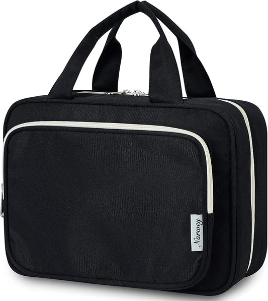 Narwey Travel Toiletry Bag for Women Large Hanging Makeup Bag Organizer Toiletries Bag for Full Size Essentials Accessories Cosmetics (Black (Large))