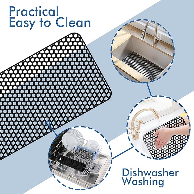 Silicone Sink Protectors for Kitchen Sink - 28.4"x 14.3" Kitchen Protector Accessory, Non-Slip Heat Resistant Mat for Bottom of Farmhouse Stainless Steel Porcelain, Black