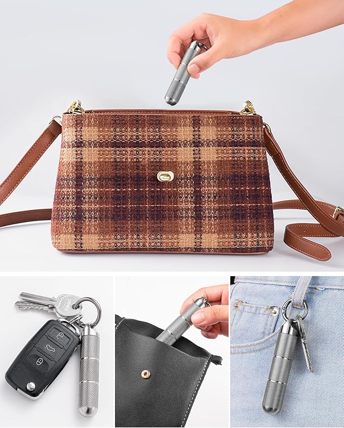 TISUR Titanium Keychain Pill Holder Small Metal Pill Case, Pill Organizer Portable Waterproof Pill Container, Travel Pill Bottle Box for Purse (Large-0.63in 3 Separate Compartments)