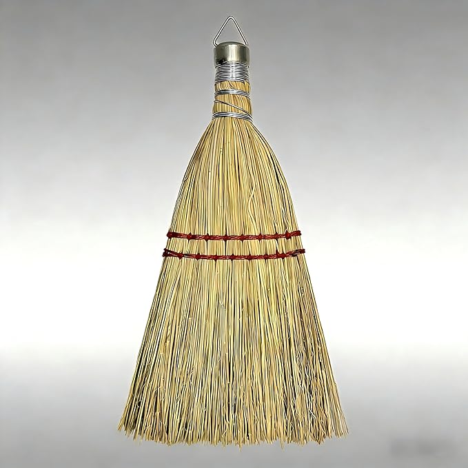 12 Inch Corn Handmade Broom Mini Whisk Made of Natural Corn Broom Straw with a Solid Metal Hang Design for Outdoor Car Porch Debris Dust Dirt Driveways Sidewalks Halloween