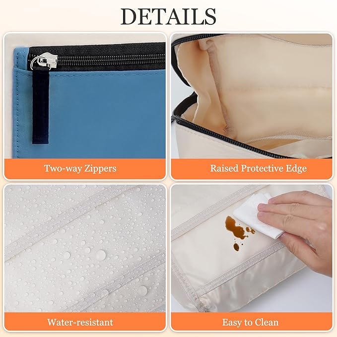 TOPEAST Makeup Bag, 2Pcs Travel Cosmetic Bag for Women, Portable Toiletry Pouch Set, Wide-Opening Waterproof Makeup Purse Organizer, Beige Blue
