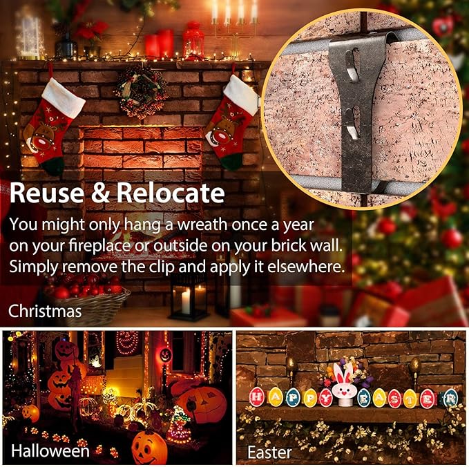 Booda Brand Brick Hook Clips (12 PCS) for Hanging Outdoors, Brick Hangers Fit Standard Size Brick 2-1/4" to 2-3/8" in Height, Heavy-Duty Brick Siding Clips Wall Hangers for Hanging No Drill and Nails
