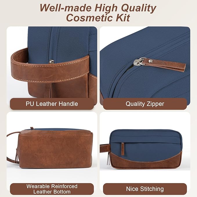 Travel Toiletry Bag for Men, Hanging Toiletry Organizer, Water Resistant Shaving Kit with Large Capacity for Travel Accessories (Blue, Medium)