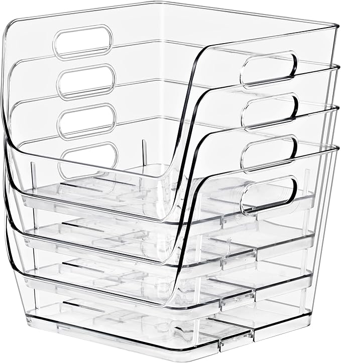 Sorbus Stackable Storage Bins Open Front, Clear Stackable Storage Bins, Pantry Bins for Storage and Organization, Acrylic Stackable Bins for Kitchen, Clear Pantry Organizer Bins (Medium Sqware 4 Pack)