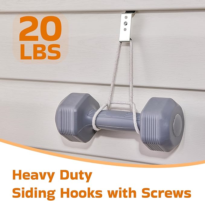 ANDGOO 8 Pack Vinyl Siding Hooks, No Hole Siding Clips with Screws, Vinyl Siding Hangers for Hanging Outdoor, Heavy Duty Outside Camera Mount, for Doorbell, Outdoor Lights & Cables