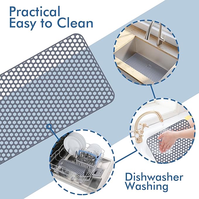 Silicone Sink Protectors for Kitchen Sink - 28.3"x 15.7" Kitchen Protector Mat Accessory, Non-Slip Heat Resistant Mat for Bottom of Farmhouse Stainless Steel Porcelain (Gray)