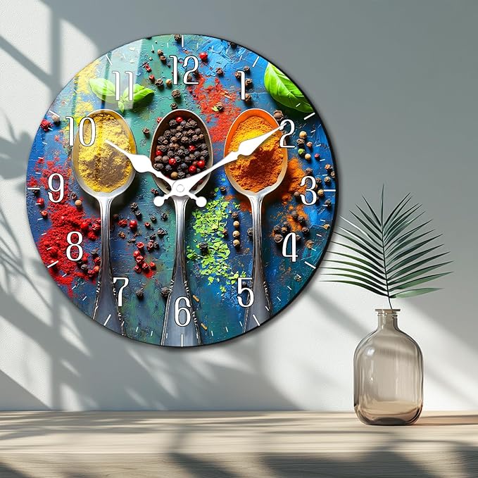 Cooking Spice Wall Clock 24 Inch, Extra Large Wall Clocks Battery Operated, Big Silent Non-Ticking Analog Clock Decorative for Living Room, Office, Kitchen, Classroom Bedroom School