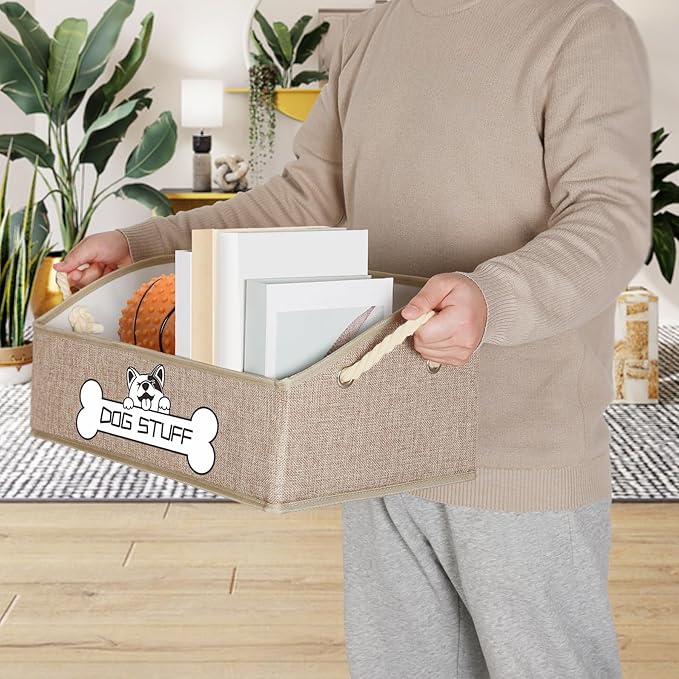 Collapsible Fabric Dog Toy Box and Storage Bin With Handle - Trapezoid Basket Chest Organizer for Pet Toys, Blankets and Accessories,Yellow