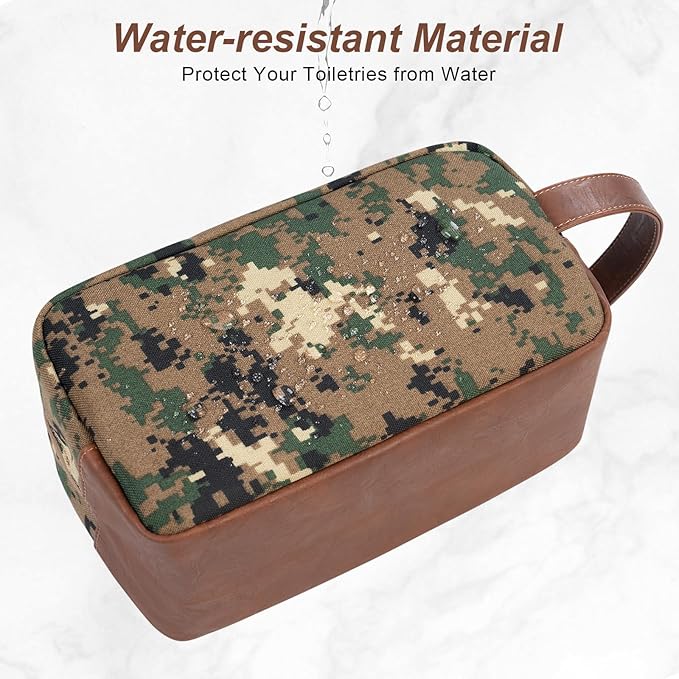 Travel Toiletry Bag for Men, Hanging Toiletry Organizer, Water Resistant Shaving Kit with Large Capacity for Travel Accessories (Camo-Green, Medium)