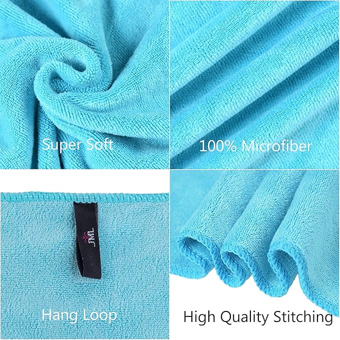 JML Bath Towel, Microfiber Bath Towels Set 4 Pack (30" x 60") - Large Size, Extra Absorbent, Quick Drying, Multipurpose Use as Bath Fitness Towel, Sports Towels, Yoga Towel, Aquamarine