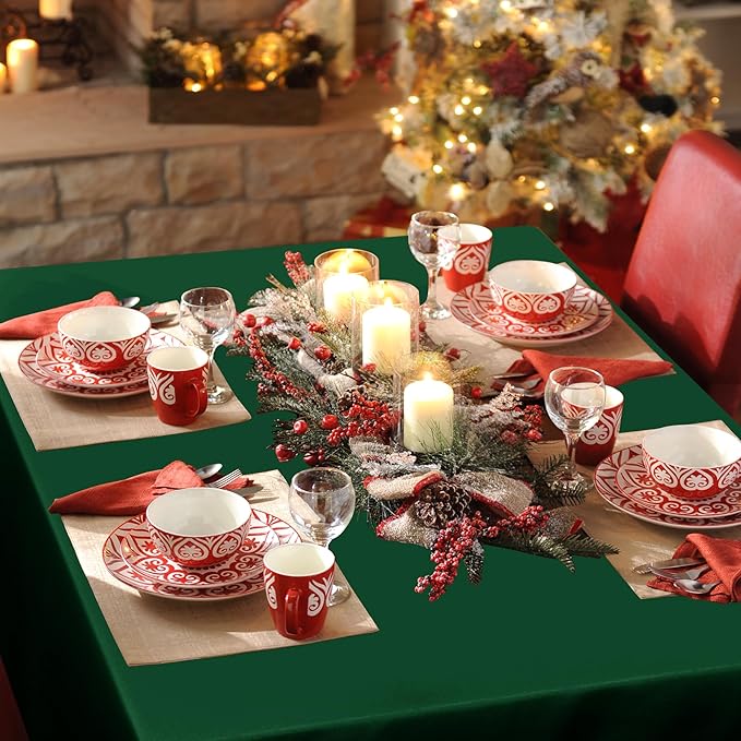 sancua Square Tablecloth - 54 x 54 Inch - Stain and Wrinkle Resistant Washable Polyester Table Cloth, Decorative Fabric Table Cover for Dining Tables, Buffet Parties and Christmas, Hunter Green