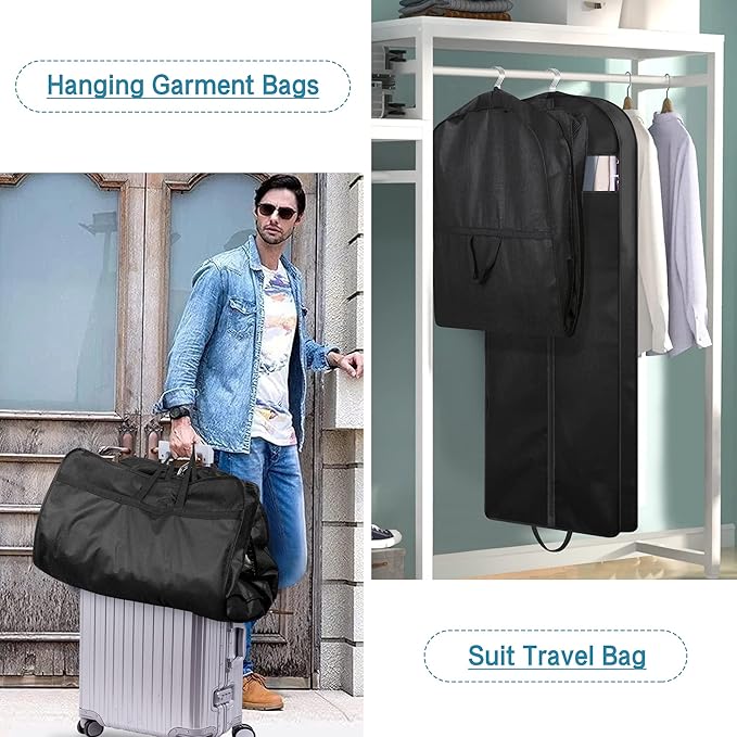 KIMBORA 60" Dress Garment Bags for Hanging Clothes Travel, Gusseted Garment Bags for Closet Storage with Handles for Long Gowns, Coats (3 Packs)