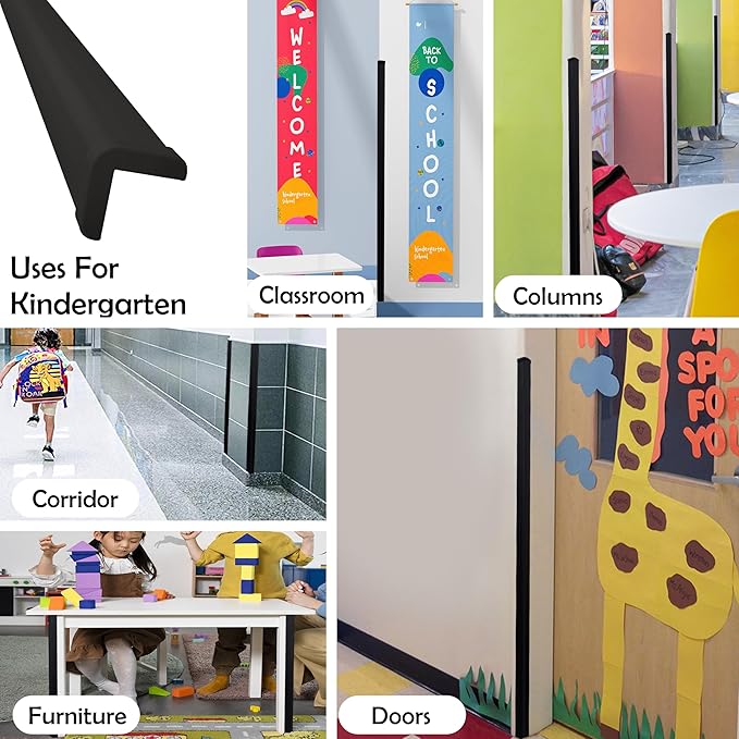 Rubber Bond Wall Corner Guard Edge Protector - 1x1x36 inch Baby Proofing Corner Guards - Self-Adhesive Furniture Edge Strips for Home and Office (15 Pack, Black)