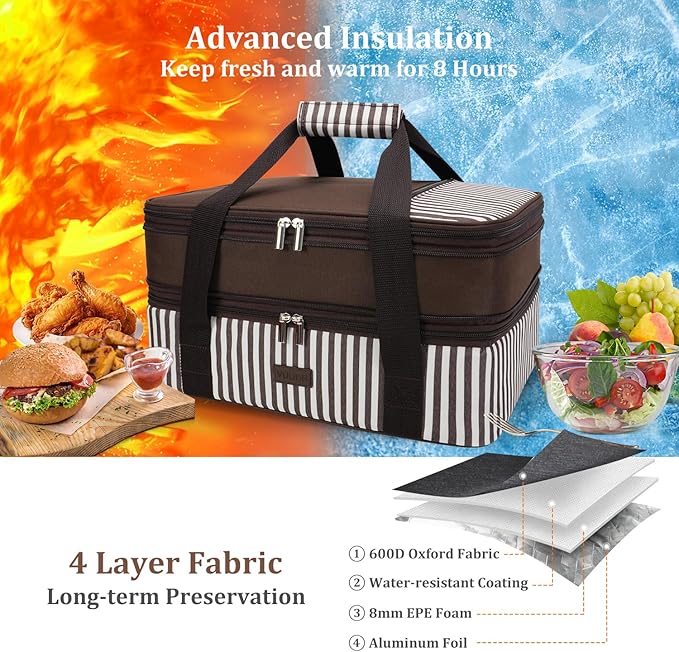 Vuudh Expandable Casserole Carrier Bag - Double Decker Food Bag, Insulated Casserole Carrier for Hot or Cold Food, Lasagna Holder Tote for Picnics,Beaches,Traveling or Gifts