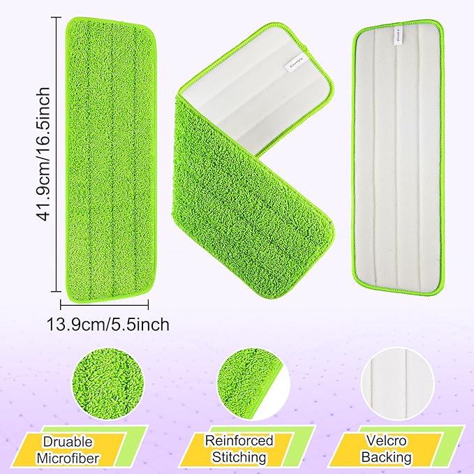 16.5 inch Reusable Mop Pads Microfiber Spray Mop Replacement Heads for Wet/Dry Mops Compatible with Bona Floor Care System (5 Pack)